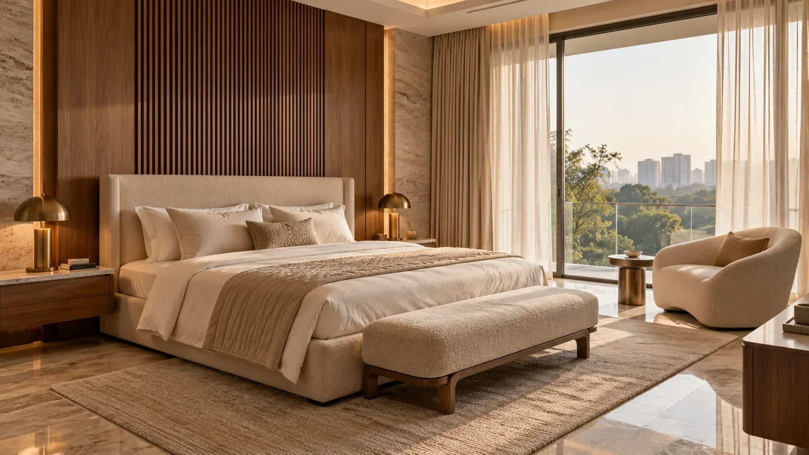 Softly lit contemporary bedroom